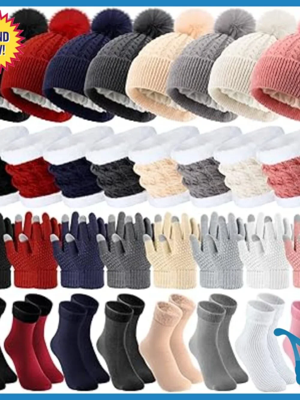 Winter Beanie Scarf Gloves Set Fleece Touch Screen One Size